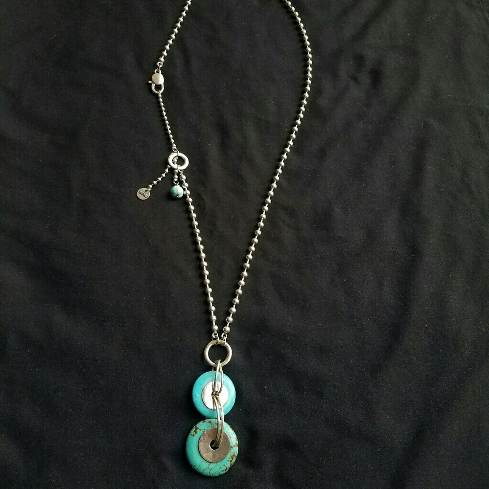 Unique Turquoise long necklace Silver Ball chain
